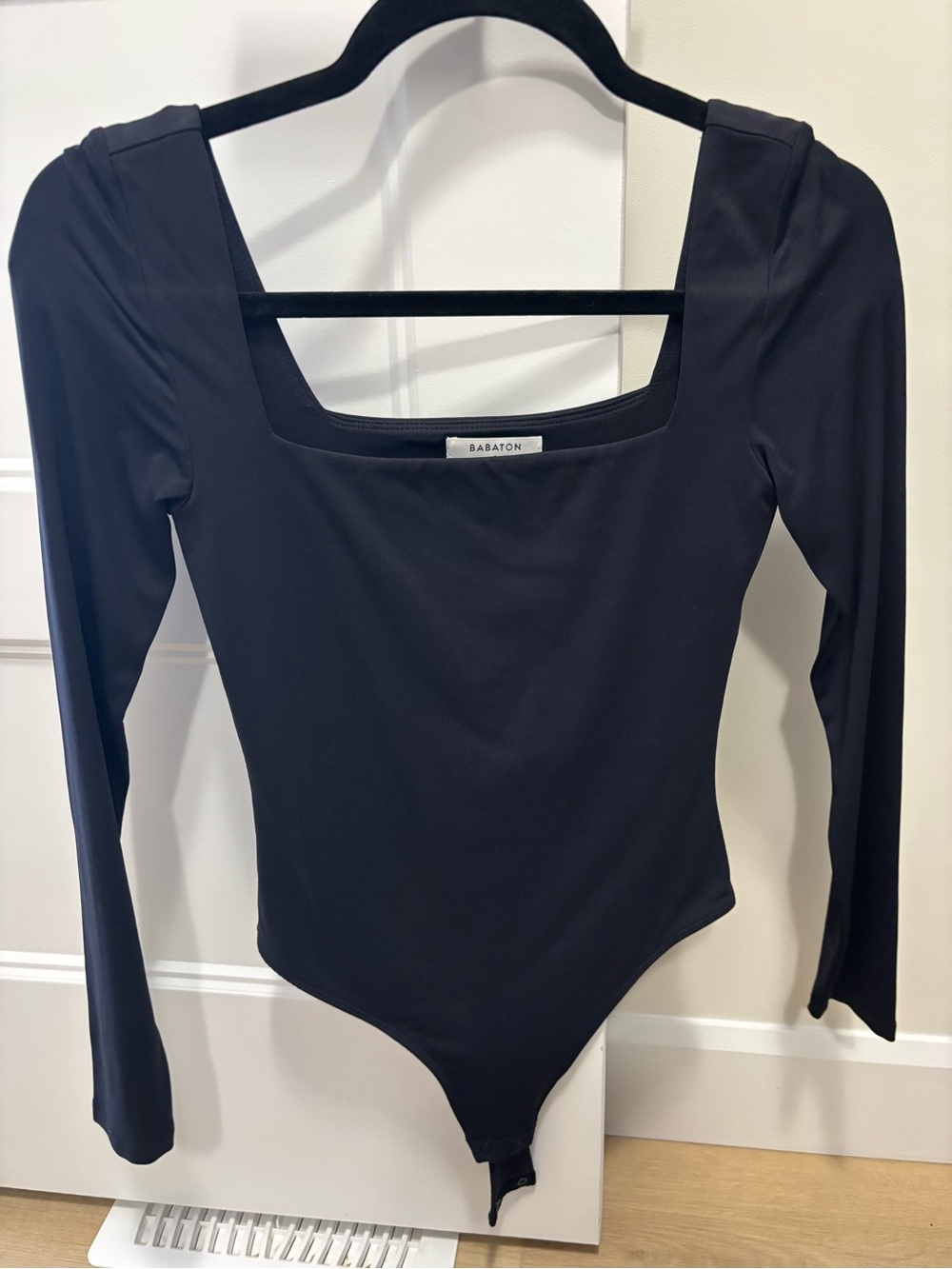 Babaton Black Square-Neck Long-Sleeve Bodysuit